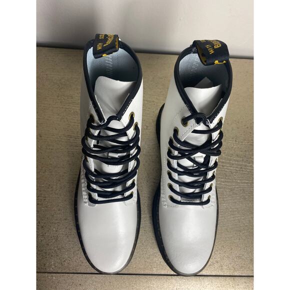 NEW DR MARTENS BOOTS WOMENS FAIRY GRUNGE EDGY WHITE LEATHER COMBAT BLACK ZAVALA - Picture 7 of 10